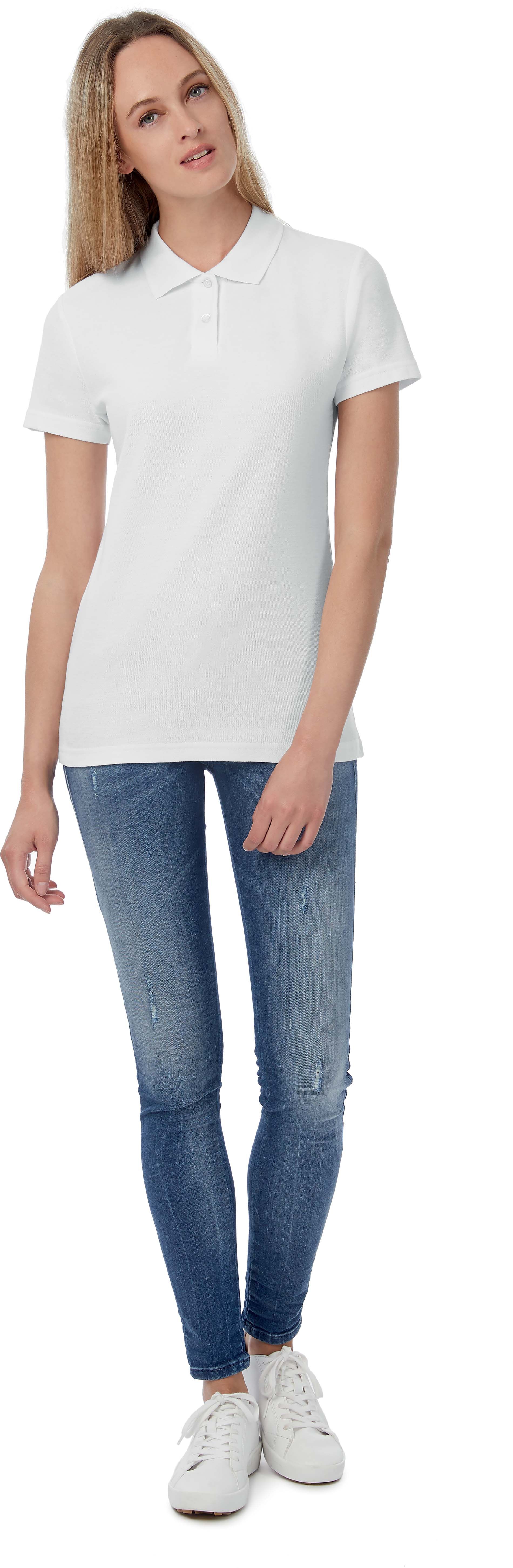 Polo femme B&C Collection Polo femme B&C Collection blanc maille piqué col classique trois boutons coupe cintrée élégante