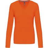 T-SHIRT COL V MANCHES LONGUES FEMME Orange - S