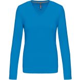 T-SHIRT COL V MANCHES LONGUES FEMME Tropical Blue - S