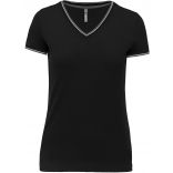 T-shirt maille piquée col V femme Black / Light Grey / White - XS