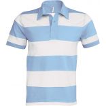 Polo rugby rayé manches courtes K237 - Sky Blue / White