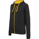 Sweat-shirt femme zippé capuche contrastée K467 - Black / Yellow