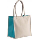 Sac cabas en coton / jute KI0255 - Natural / Turquoise