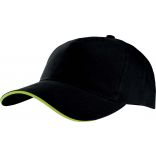 Casquette 5 panneaux sandwich contrasté KP124 - Black / Lime