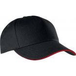 Casquette sandwich contrasté 5 panneaux KP130 - Black / Red