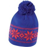 Bonnet tricoté Fair Isles R151X - Royal Blue / Red-One Size