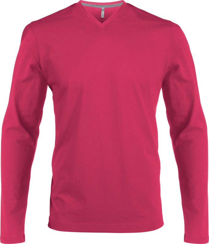 T shirt homme manches longues col V K358 Fuchsia vente impression textile publicitaire Textile Direct